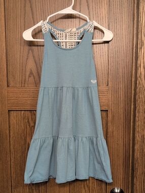 Roxy Girls' Light Blue Crochet-Back Tiered Dress